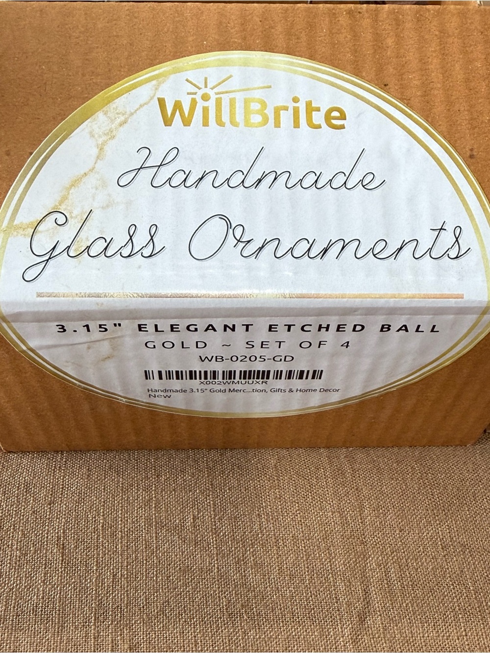 WillBrite Handmade Glass Ornaments - Gold Etched Ball (Set of 4)